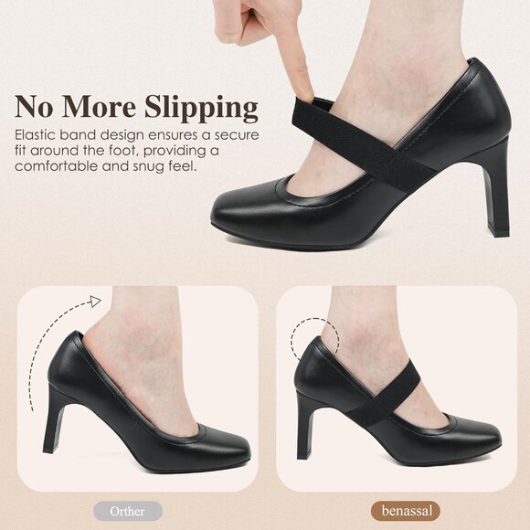 Women's Synthetic Square Toe Mary Janes High Heels Dress Shoes 3 Inch - Picture 4 of 6